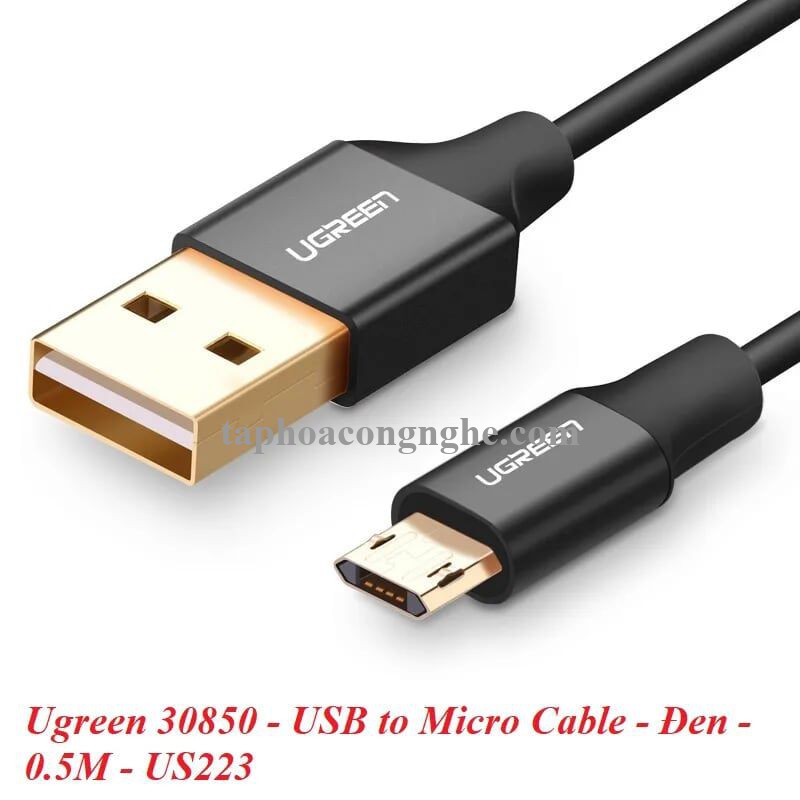 Ugreen 30850 0.5M màu Đen Cáp sạc truyền dữ liệu USB 2.0 sang MICRO USB dây bọc nhựa PVC US223 30030850